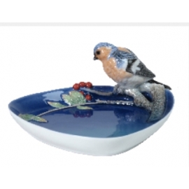 動物三角盤碟子_小鳥藍雀與風信子( y14933立體雕塑.擺飾>器皿、花器系列)